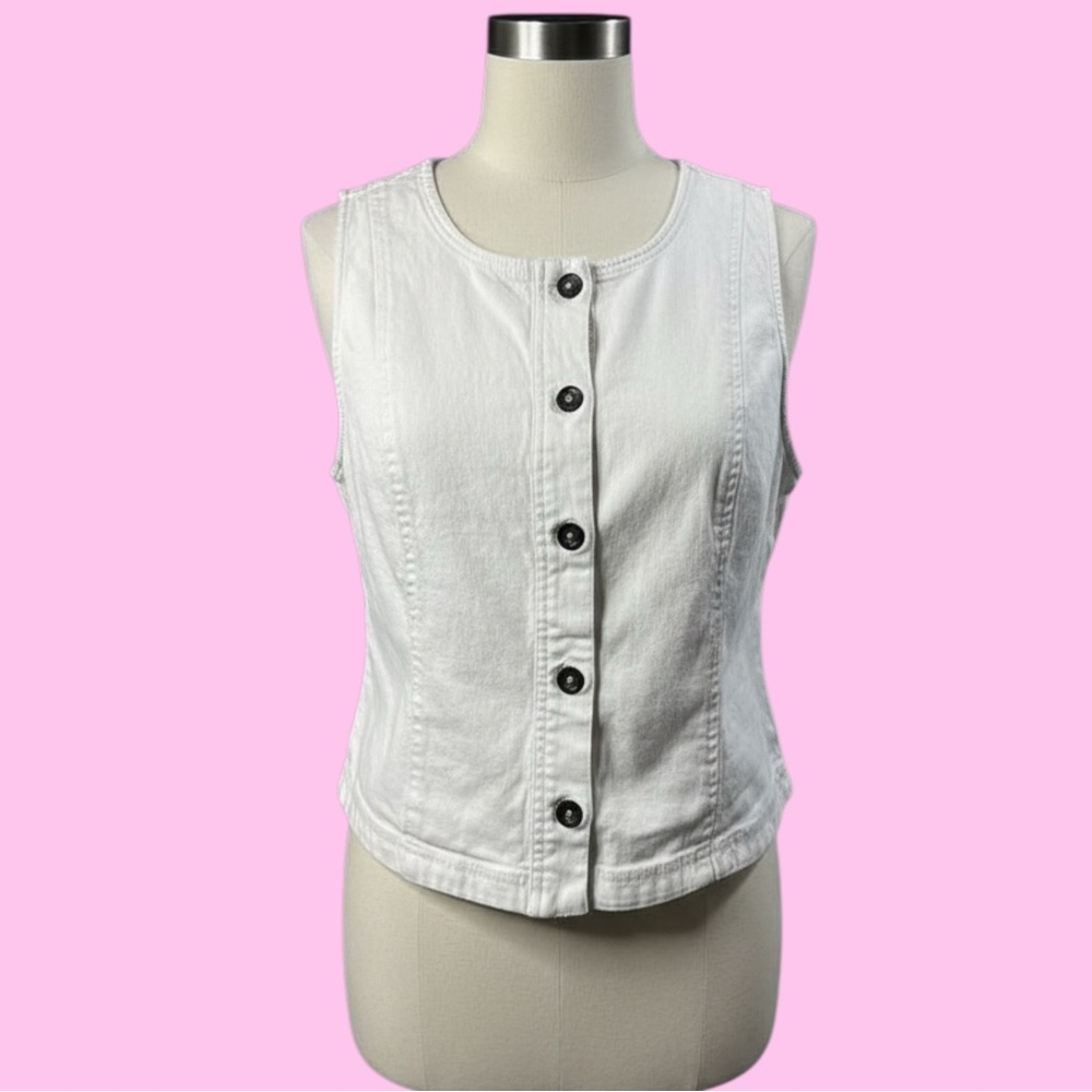 Free People White Button-Down Denim Vest